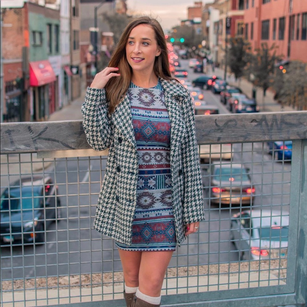 Houndstooth pea coat